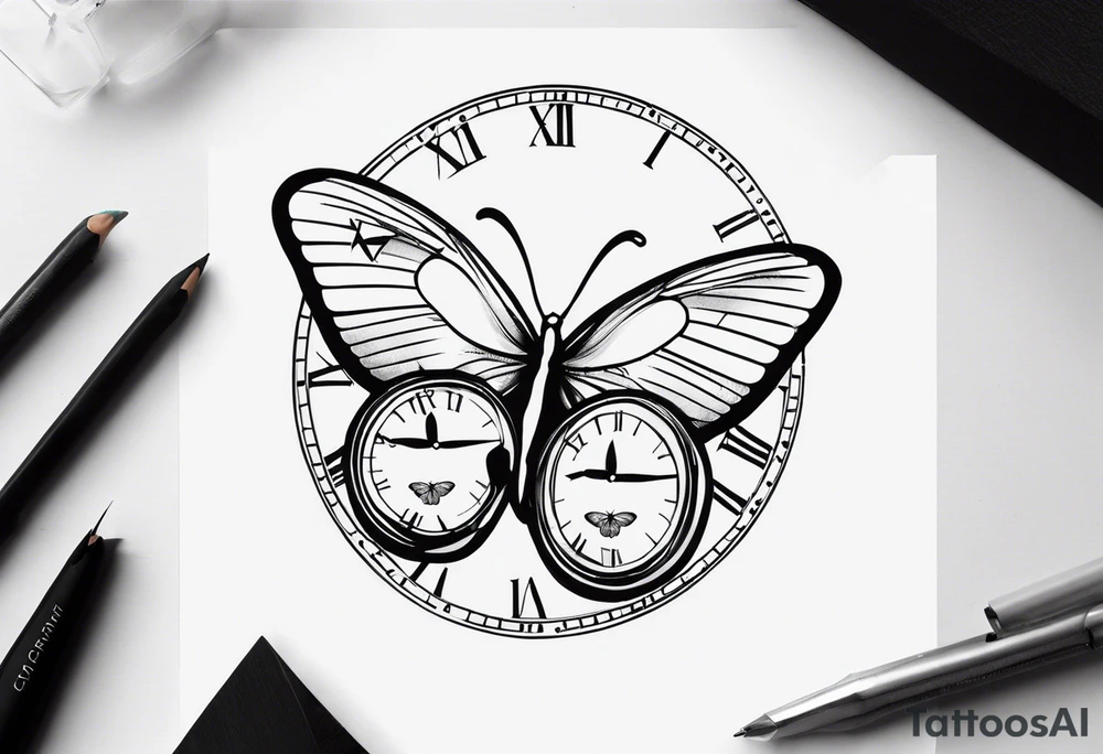 Butterfly and clock tattoo idea