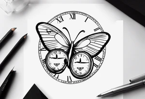 Butterfly and clock tattoo idea