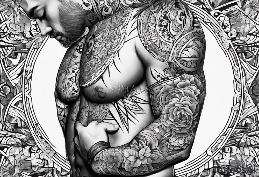 Two separate pieces one for day and one for night placed on each side of the chest on a man tattoo idea
