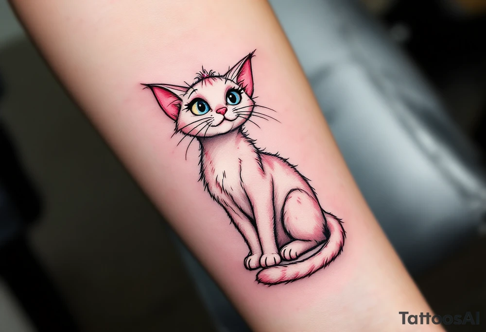 The Aristocats' Marie sits pretty in pink and white, a perfect tattoo for classic cat lovers. tattoo idea