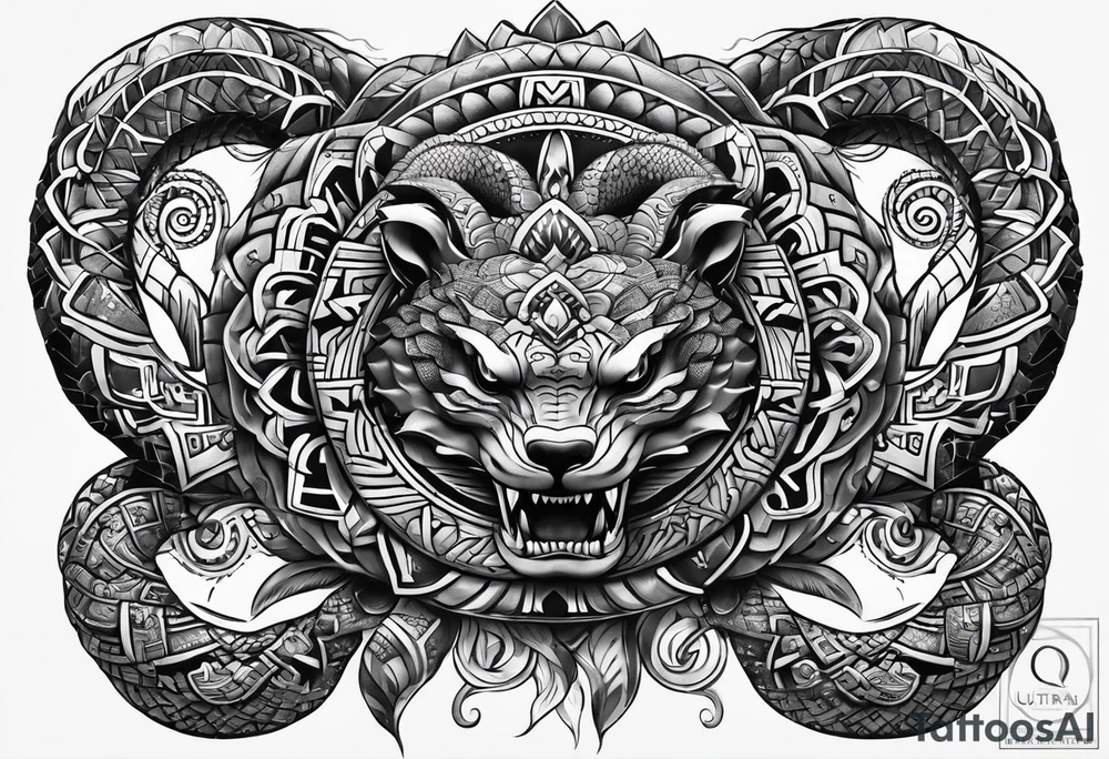 aztec snake sleeve tattoo idea