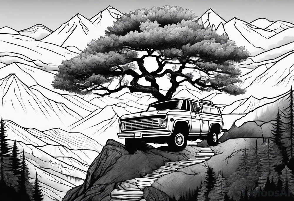 Tree mountain van climbing tattoo idea