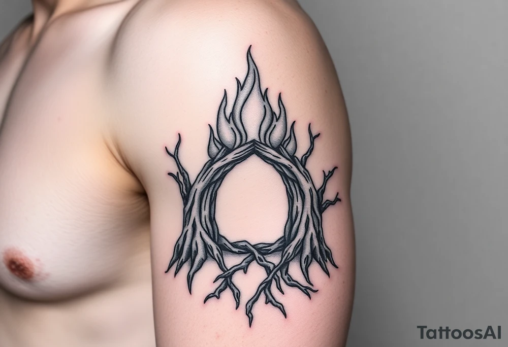 flame in roots, with a roots archway tattoo idea
