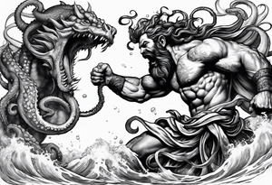 Poseidon battling octopus monster tattoo idea