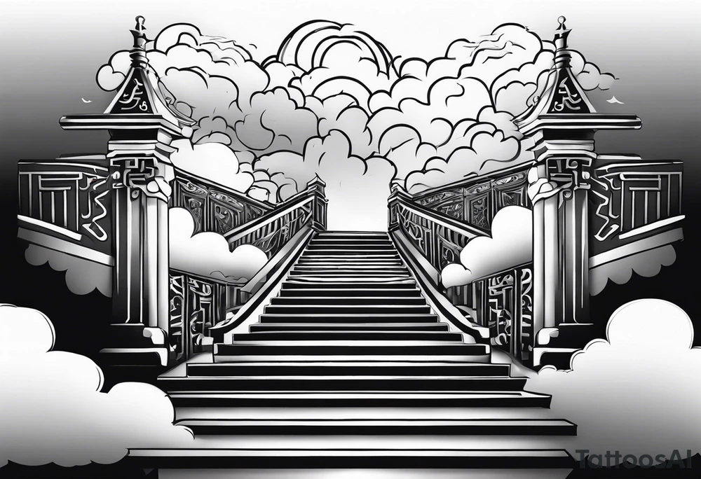 Valhalla stairs fog clouds tattoo idea