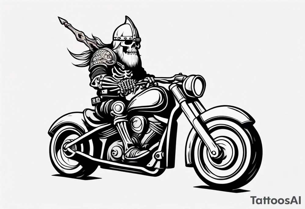 Skeleton with a viking helmet riding motorcycle tattoo idea Skeleton with a viking helmet riding motorcycle tattoo idea