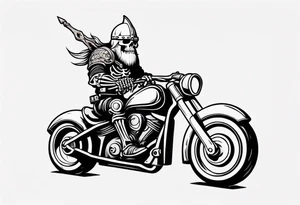 Skeleton with a viking helmet riding motorcycle tattoo idea
