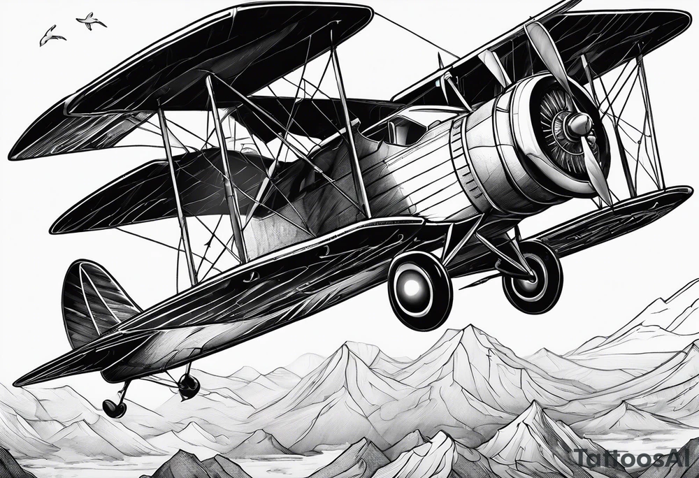 sketch of adventure plane in perspective from the bottom tattoo idea