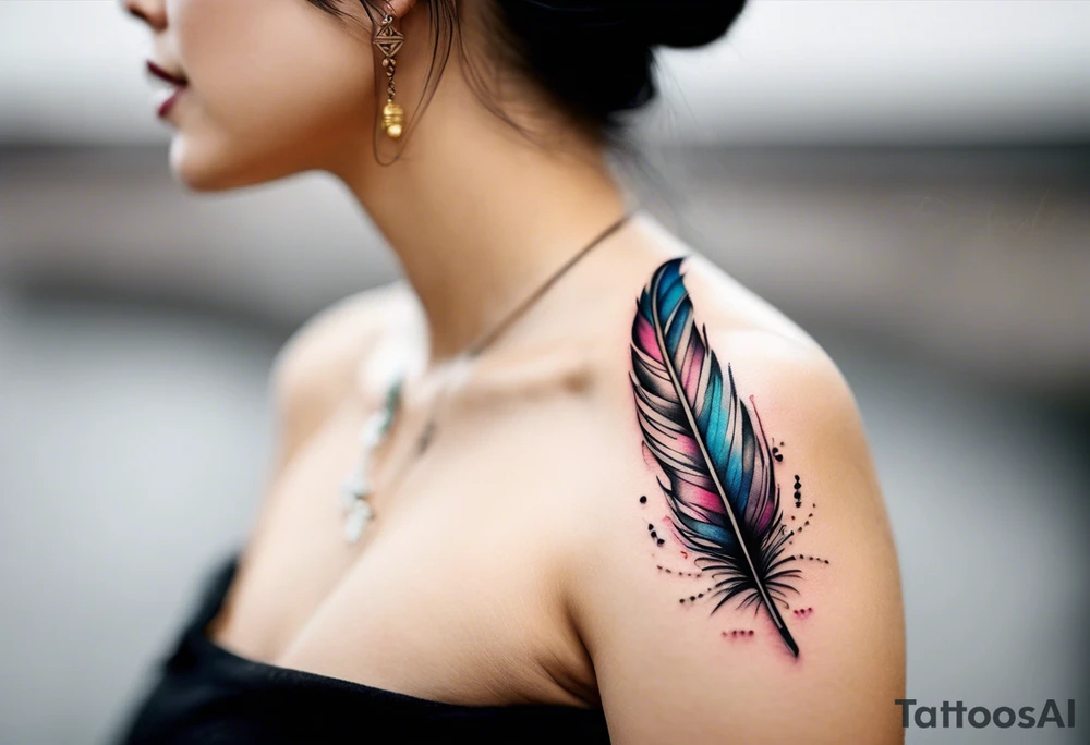Feather tattoo with small music notes tattoo idea