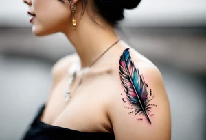 Feather tattoo with small music notes tattoo idea