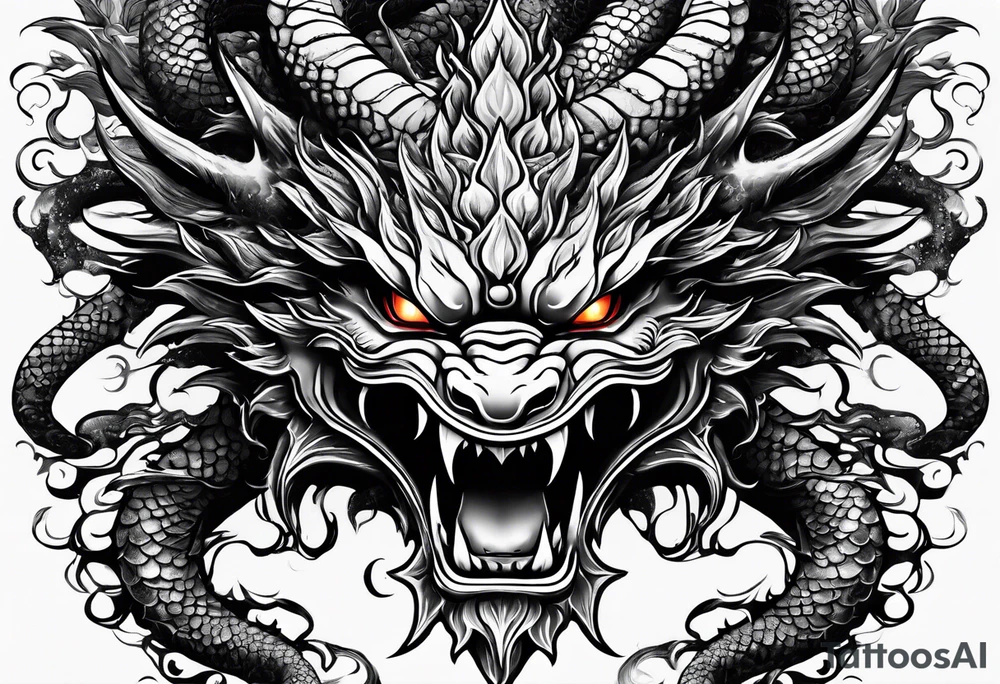 dragon mask fire tattoo idea