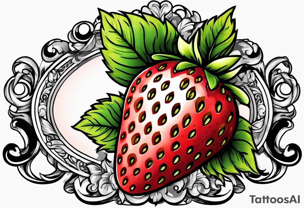 strawberry covered with swirling banner tattoo idea