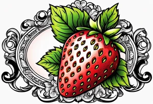strawberry covered with swirling banner tattoo idea