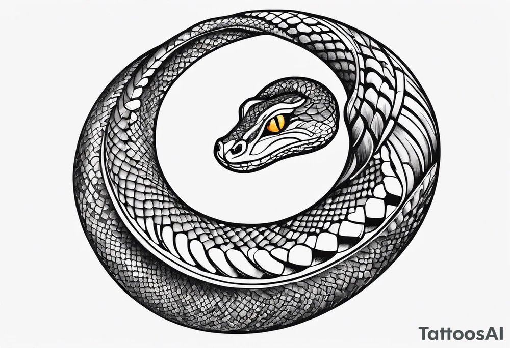 simple snake wrapped around a crescent moon, from bottom up tattoo idea