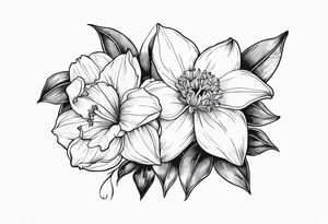 Dainty Bouquet Held together with a bow:
DAFFODIL
JONQUIL
ASTER
MORNING GLORY tattoo idea