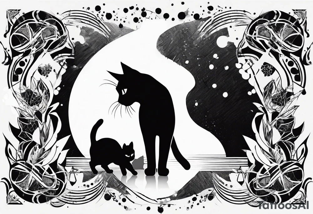 cat, abstract, geometric, lines, halftone, splatter, cat paw tattoo idea