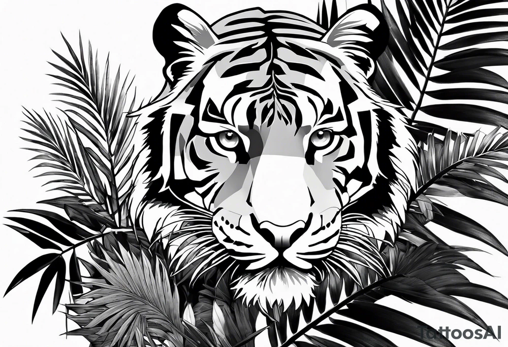 tiger laying on palm tree tattoo idea