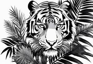 tiger laying on palm tree tattoo idea