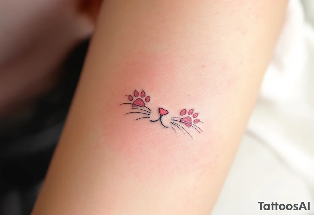 Tiny Pink Nose and Paw Prints – Soft baby pink paw prints paired with a tiny cat nose above them, playful and cute, ideal for delicate placements. tattoo idea