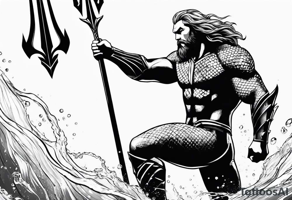 aquaman superhero with trident tattoo idea