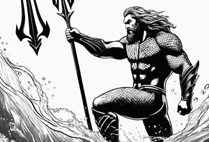 aquaman superhero with trident tattoo idea