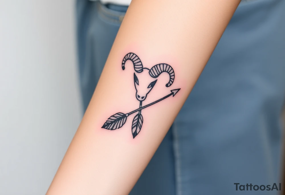 Aries zodiac sign with boho arrow and feathers tattoo idea