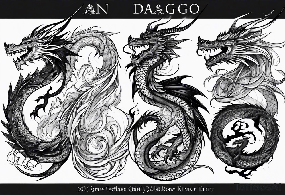 Tall skinny line dragon tattoo idea