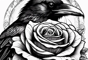 a raven holding a rose in a thunderstorm tattoo idea