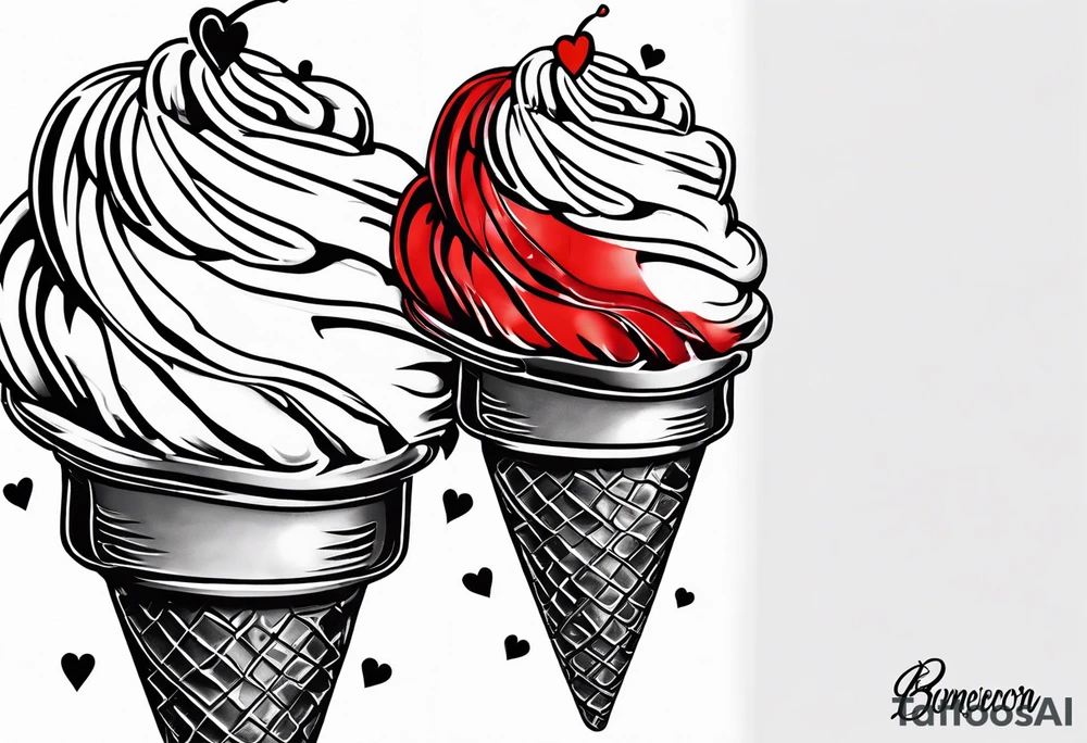 small one scoop ice cream cone with small red heart on it somewhere with unicorn tattoo idea