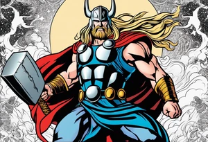 The Mighty Thor from comics in the 70's with a vignette in the background tattoo idea