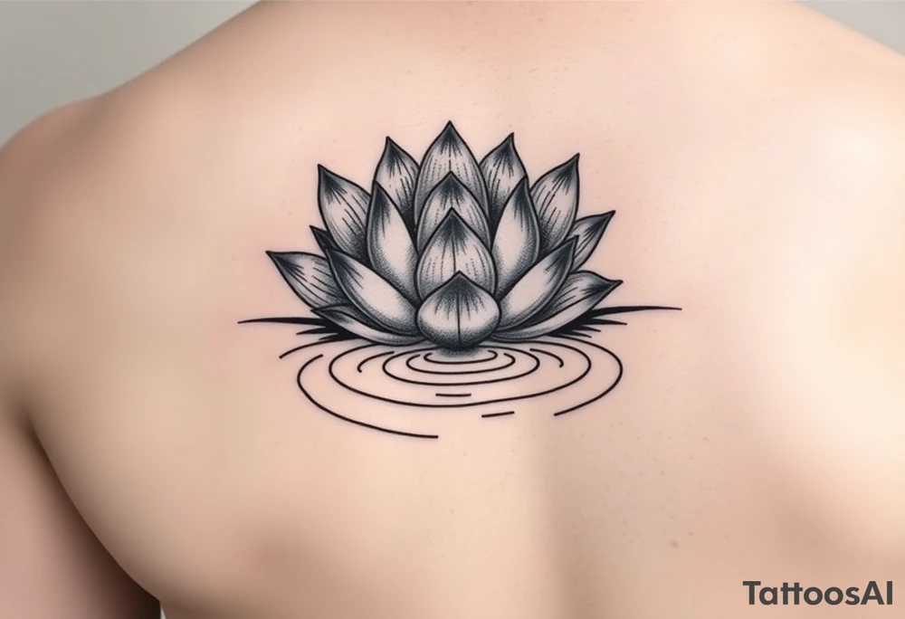 serene lotus flower emerging from sacred waters with ripples tattoo idea
