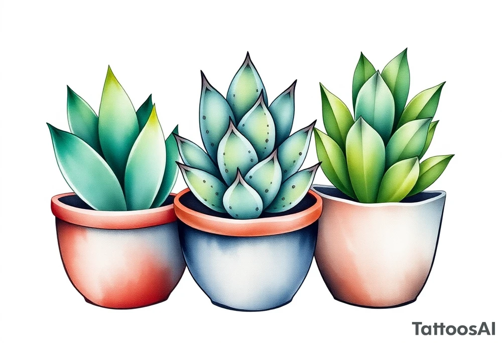 cute cacti and succulent in a pot tattoo idea