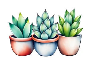 cute cacti and succulent in a pot tattoo idea