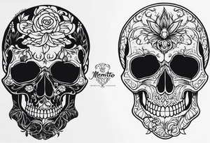 Memento mori writen skull sleeve tattoo design tattoo idea