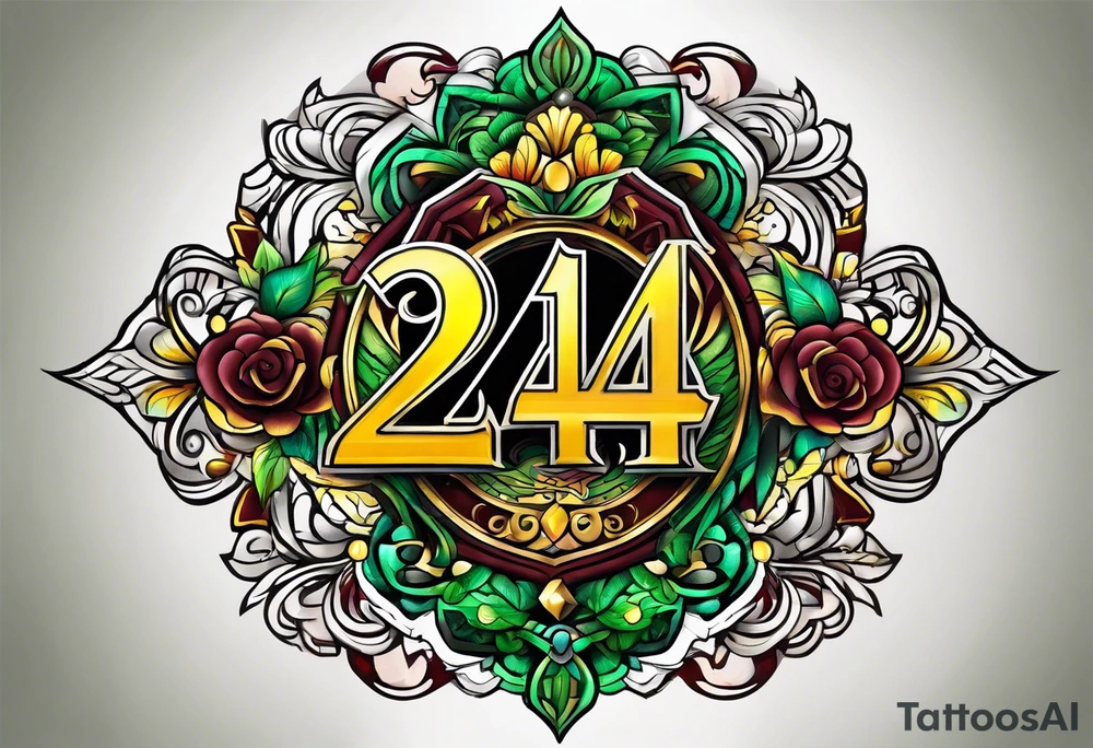 Number 24 with colors green, yellow, maroon and black tattoo idea
