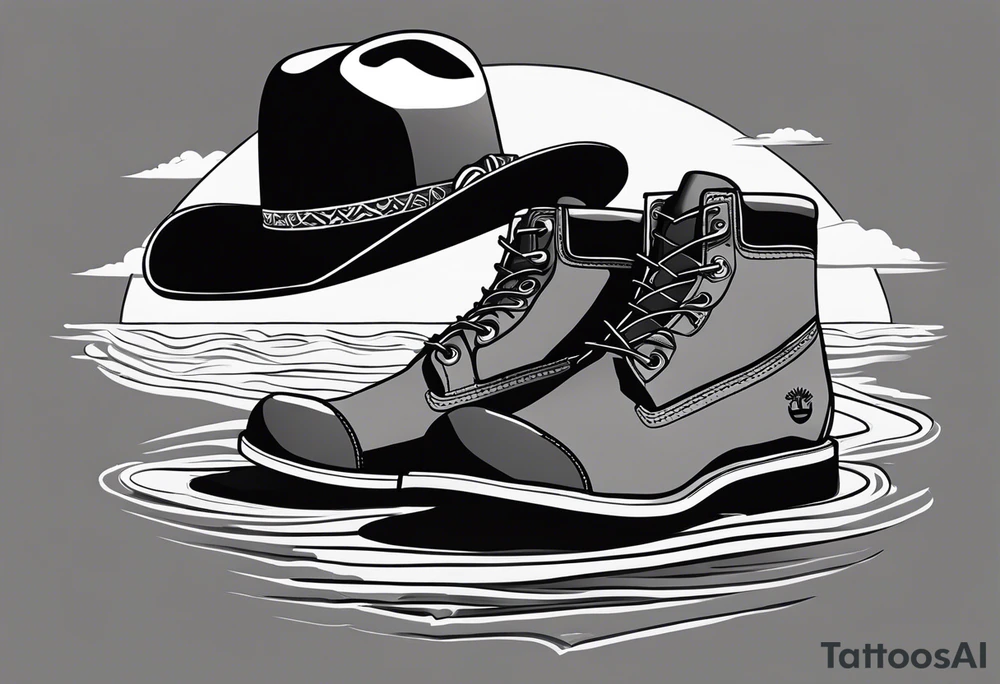 Keep it simple. One pair of timberland boots. One pair of flip flops and a cowboyhat on the Beach. tattoo idea