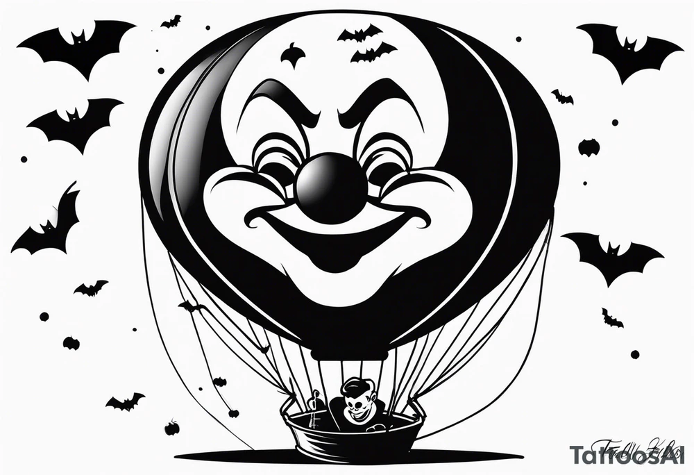 penny wise  the clown 
face on a floating balloon with spiders crawling on the balloon and bats flying around "We All Float" in background tattoo idea