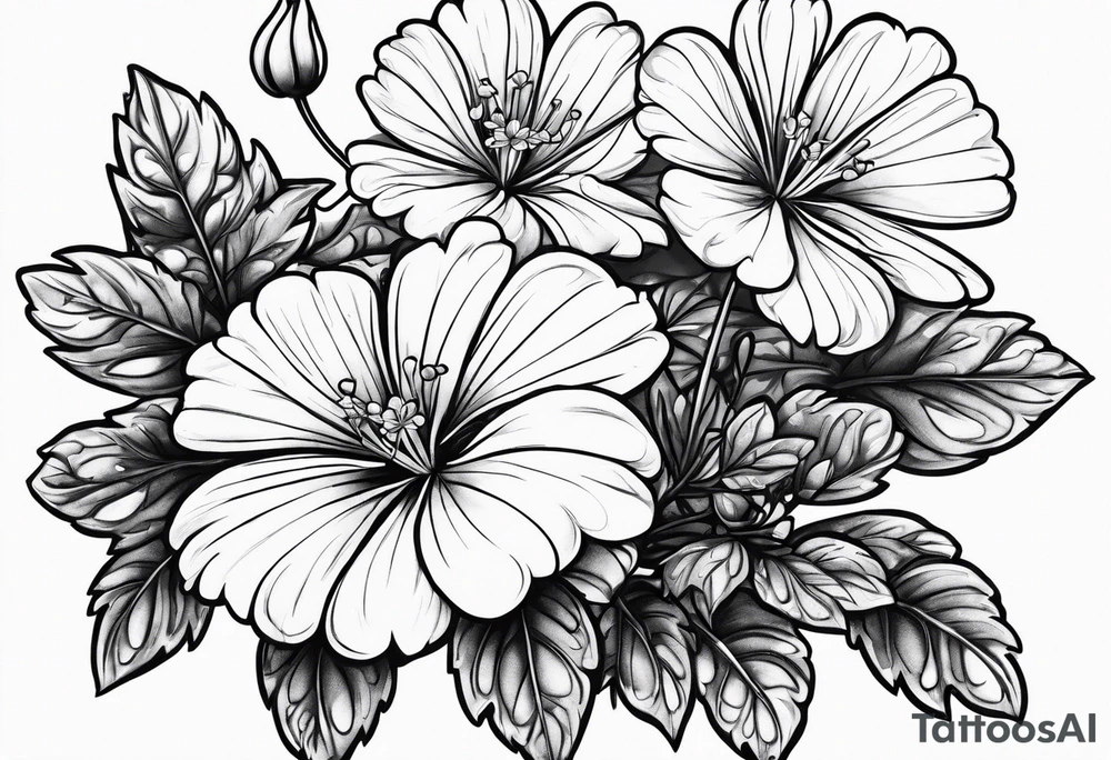 Scarlet geraniums rain tattoo idea