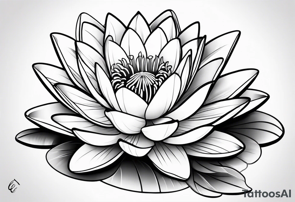 single line water lily tattoo, very simple, no shading, just outline tattoo idea