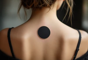 A solid black circle with a thin gold outline, evoking elegance and strength. tattoo idea