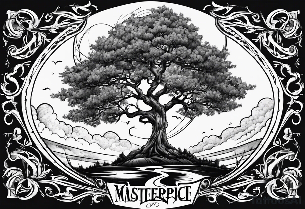 Tree and windrose tattoo idea