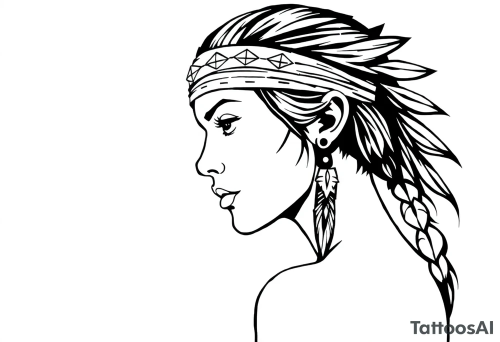 Female Native American wearing headband side pose tattoo idea