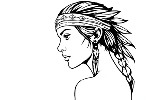 Female Native American wearing headband side pose tattoo idea