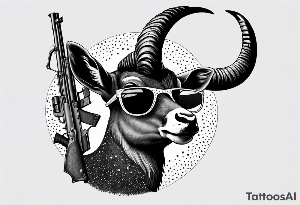 capricorn with sunglasses and shotgun tattoo idea