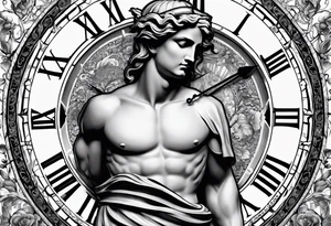 Greek god, timeless clock, rosary tattoo idea