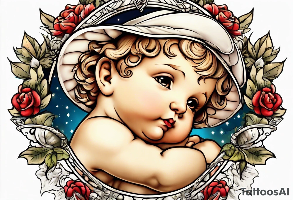 Cherub looking down tattoo idea