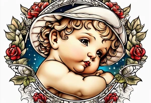 Cherub looking down tattoo idea