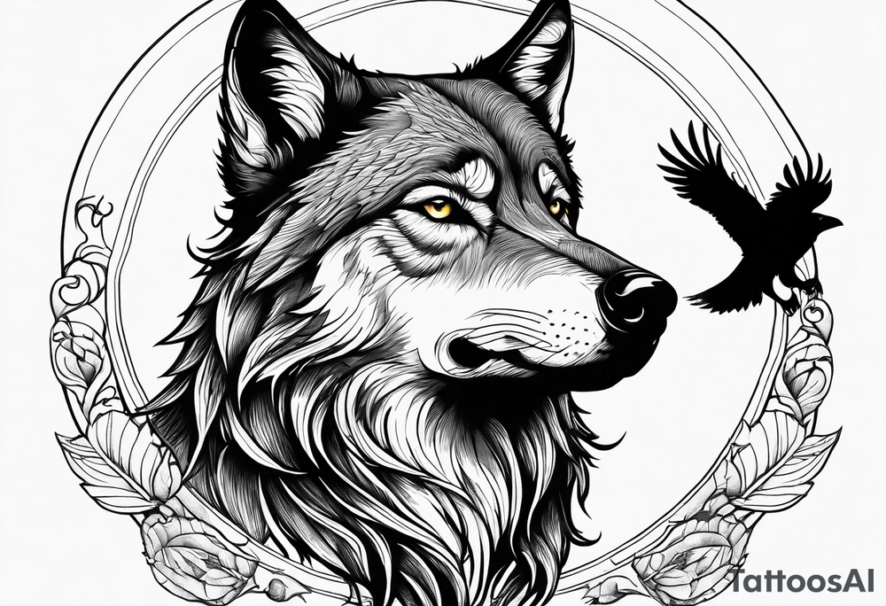 a wolf with a Raven tattoo idea
