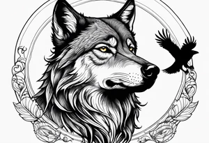a wolf with a Raven tattoo idea