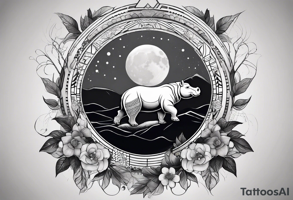 Very asymmetrical, +geometric pattern, with realistic full moon, with hippo,+tribal, +geometric, +inkart , +blackwork, +grey scale, + sketch
with wintersweet flower bud, +inkart touch, +for men, detailed , combined favourite , tattoo idea